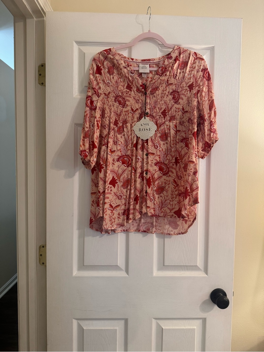 Knox Rose Cream and Red Floral Button-Front Blouse